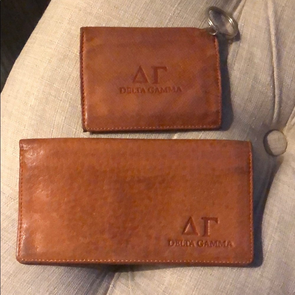Delta Gamma leather checkbook and card wallet